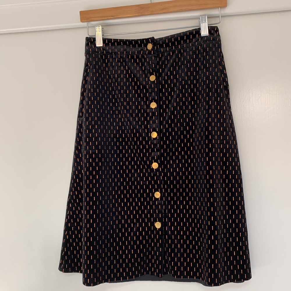 NEW AMENAPIH HIPANEMA PARIS Velvet Skirt Metallic Gold Button Black S - Picture 2 of 8